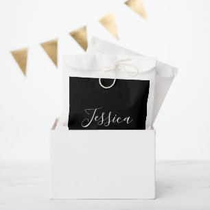 Bolsa De Papel Tu nombre   Elegante guión blanco sobre negro