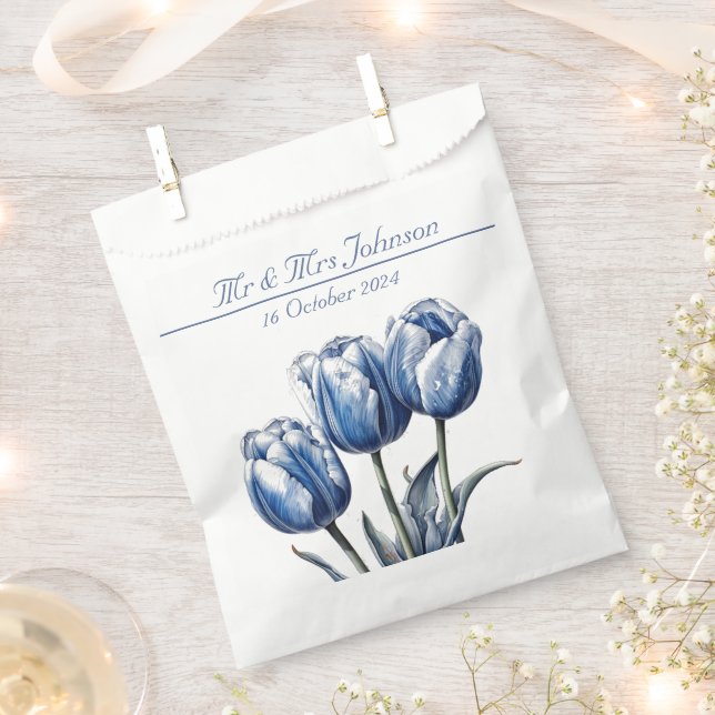 Bolsa De Papel Tulipanes en Azul de Delft personalizables (Cortado)