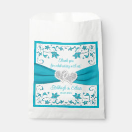Bolsa De Papel Turquesa, blanco, Boda de los corazones de amor pl