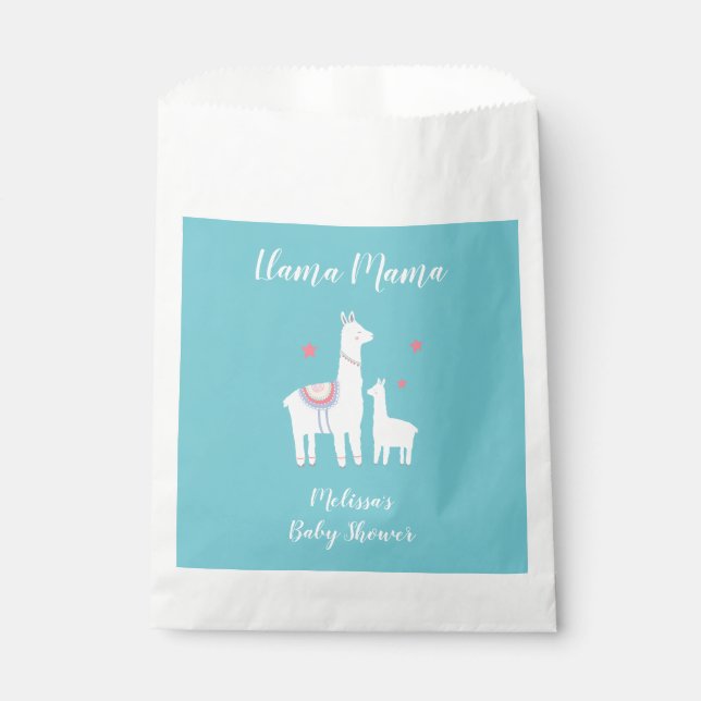 Bolsa De Papel Turquoise Llama Mama Cute Baby Shower (Anverso)