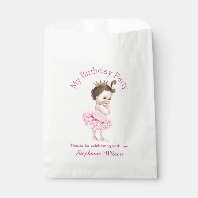 Bolsa De Papel Tutu Cute Ballerina Birthday Brunette Princess (Anverso)