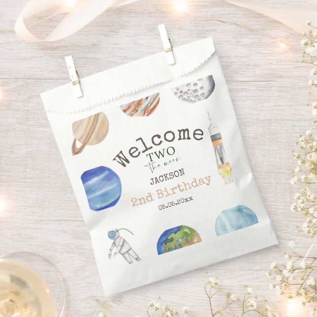 Bolsa De Papel Two The Moon | Modern Space 2nd Birthday Décor (Cortado)