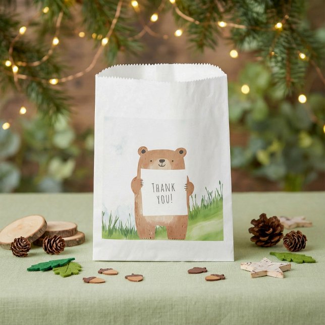 Bolsa De Papel Un chico lindo oso con gracias (Cute boy Bear with Thank You Favor Bag.)