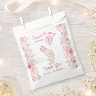 Bolsa De Papel ¡Un conejo es UNO! Chica Rosado Primer Cumpleaños