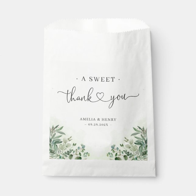 Bolsa De Papel Un dulce gracias | Boda del Eucalyptus verde (Anverso)