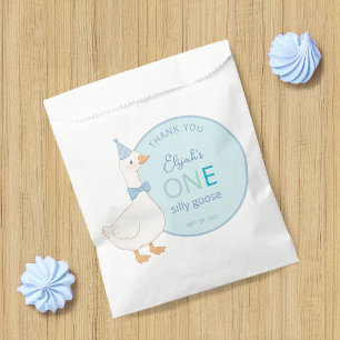Bolsa De Papel Un Ganso Tonto Niño Azul Primer Cumpleaños Gracias