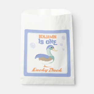Bolsa De Papel Un Pato Afortunado &  Burbujas Primera Cumpleaños 