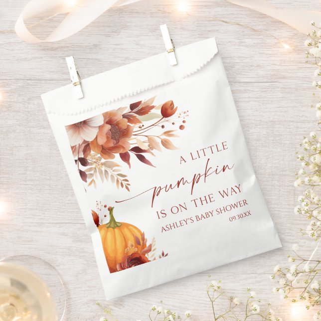 Bolsa De Papel Un pequeño calabaza rusto Baby Shower con flores d (Cortado)