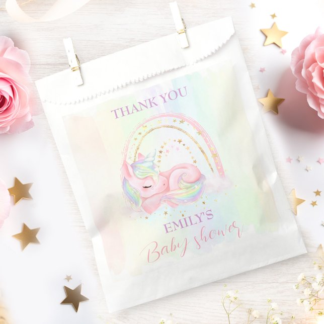 Bolsa De Papel Unicorn Pastel Rainbow Baby Shower (Unicorn Pastel Rainbow Baby Shower Favor Bag)