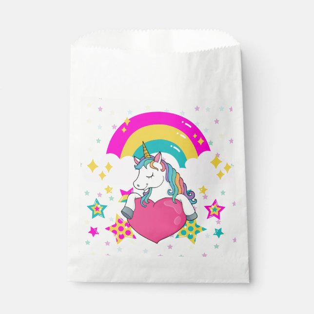 Bolsa De Papel Unicornio arcoiris con estrellas (Anverso)