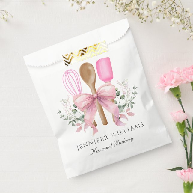 Bolsa De Papel Utensilios de panadería acuarela lazo rosa persona (Sellado)