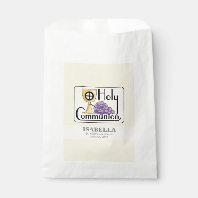 Bolsa De Papel Uvas y Copa de Primera Comunión, Personalizable (Anverso)