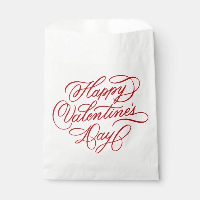 Bolsa De Papel Valentines Day Elegant Deep Red Calligraphy  (Anverso)