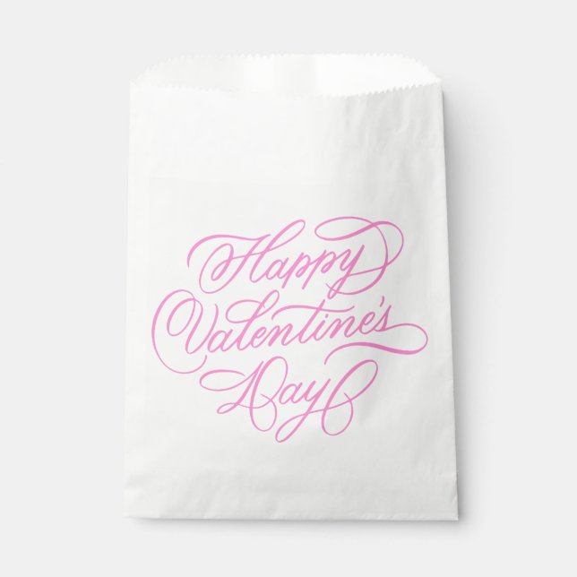 Bolsa De Papel Valentines Day Elegant Pink Calligraphy  (Anverso)