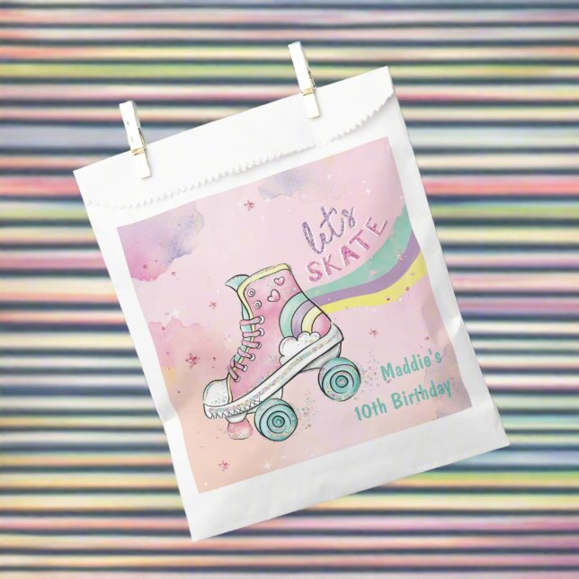 Bolsa De Papel Vamos a patinar el arco iris retro Groovy Pink (Subido por el creador)