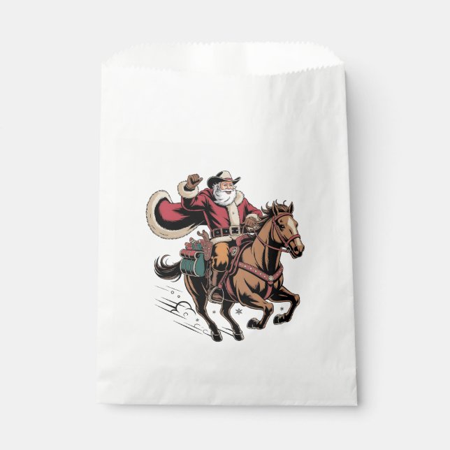 Bolsa De Papel Vaquero Papá Noel Montando A Navidades De Caballos (Anverso)