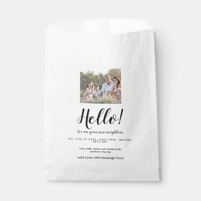 Bolsa De Papel Vecino editable Hola, Nueva dirección, introducció (Anverso)