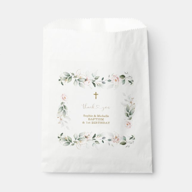 Bolsa De Papel Vegetación acuarela Floral rosa Bautismo de oro (Anverso)