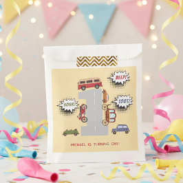 Bolsa De Papel Vehículos retro de pitido de hongos primer cumplea