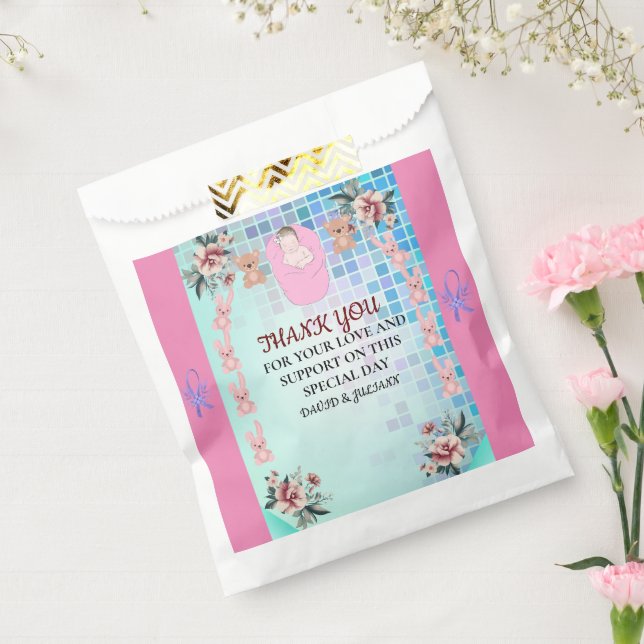 Bolsa De Papel Verde azulado Moderno Boho Floral Elegante Bebé Ch (Sellado)