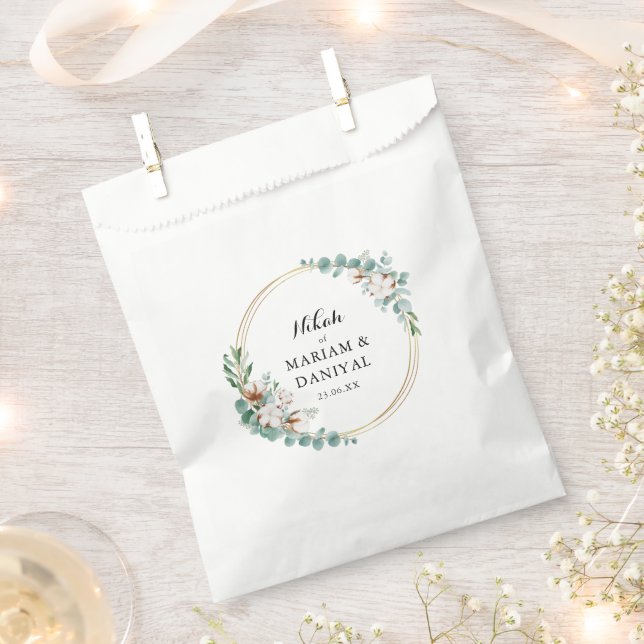 Bolsa De Papel Verde floral Oro musulmán Nikah Boda blanco (Cortado)