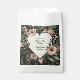 Bolsa De Papel Verde oscuro y Boda floral rosa Rubor