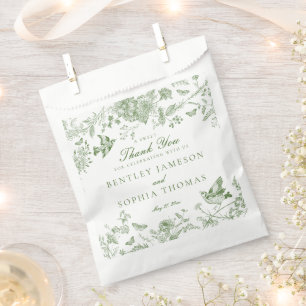 Bolsa De Papel Verde Toile De Jouy Vintage Floral Postre de Boda