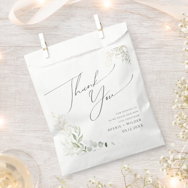 Bolsa De Papel Verdor caprichoso y oro | Gracias (Cortado)