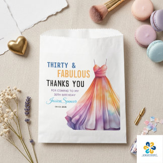 Bolsa De Papel Vestido de Acuarela Cumpleaños 30 Elegante y Femen
