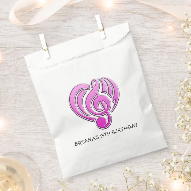 Bolsa De Papel Vibraciones Amor Musical Pink Heart Music Note DJ (Cortado)