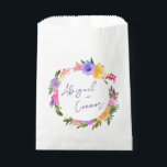 Bolsa De Papel Vibrante Casual Magenta Violeta Amarillo<br><div class="desc">Elementos: coronas florales tropicales que rodean sus nombres y cola. Los nombres están en un guión caprichoso, mientras que los detalles están en un tipo de letra sans serif moderno. Colores: púrpura, rosa, amarillo, verde, orquídea, ciruela, magenta, fuschia, limón, Temas: luminoso, tropical, playa, destino, romántico, bohemio, alegre, moderno, casual. Colección:...</div>