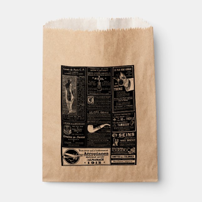 Bolsa De Papel victoriano de periódico antiguo francés negro (Anverso)