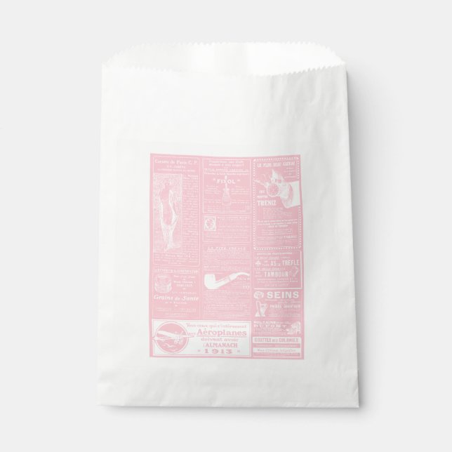 Bolsa De Papel victoriano de periódico antiguo rosa francés (Anverso)