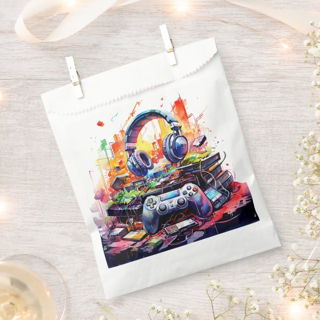 Bolsa De Papel Video Controller y audífonos Cumpleaños del niño (Cortado)