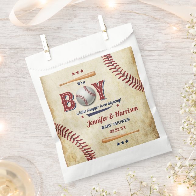 Bolsa De Papel Vintage Boys Baseball Baby Shower (Cortado)