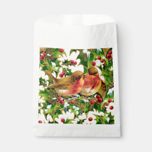 Bolsa De Papel Vintage Christmas Birds Holly Faux Gold Pattern