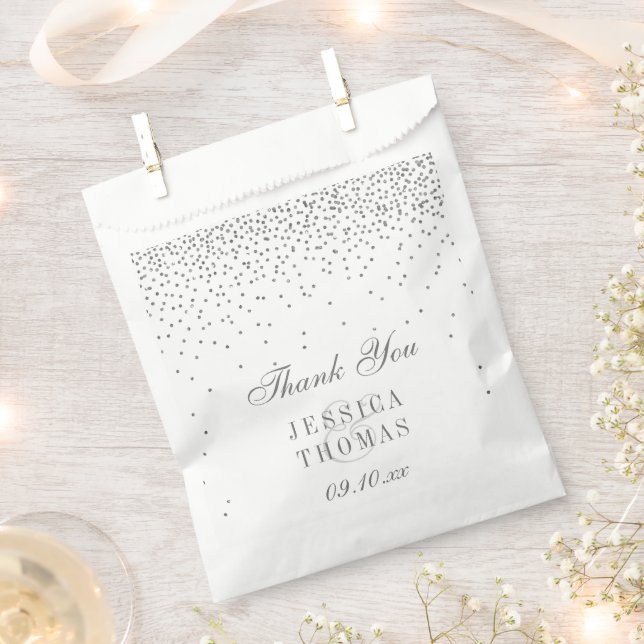 Bolsa De Papel Vintage Glam Silver Confetti Boda (Cortado)