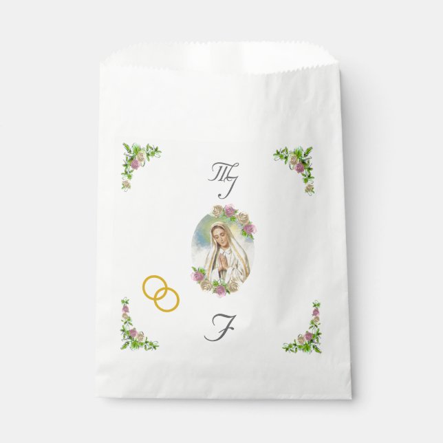 Bolsa De Papel Virgin Mary Monogrammed Wedding Favor Bags (Anverso)