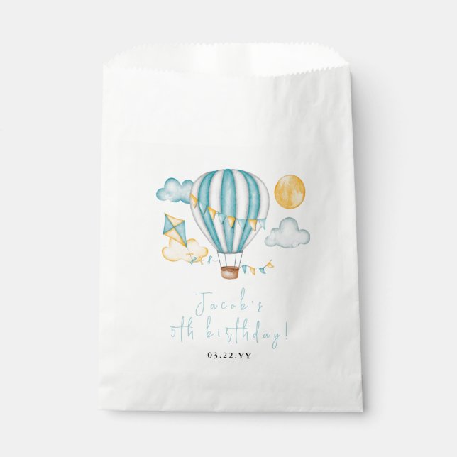 Bolsa De Papel Watercolo Hot Air Balloon Kid 5Cumpleaños Party (Anverso)