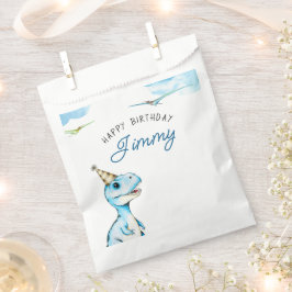 Bolsa De Papel Watercolor Azul Tres Rex Dinosaurios Cumpleaños