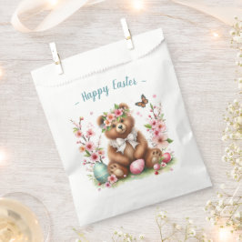 Bolsa De Papel Watercolor Bear Cub - Huevos y flores de Pascua -