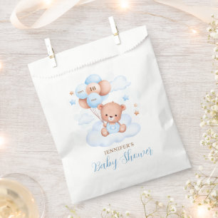 Bolsa De Papel Watercolor Blue Balloon Teddy Bear Baby Shower