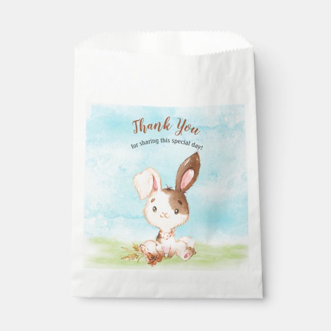 Bolsa De Papel Watercolor Bunny Baby Shower Farm Gracias (Anverso)