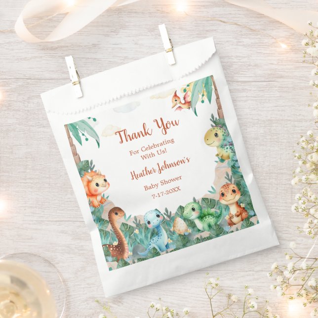 Bolsa De Papel Watercolor Cute Dinosaur Boy Baby Shower (Cortado)