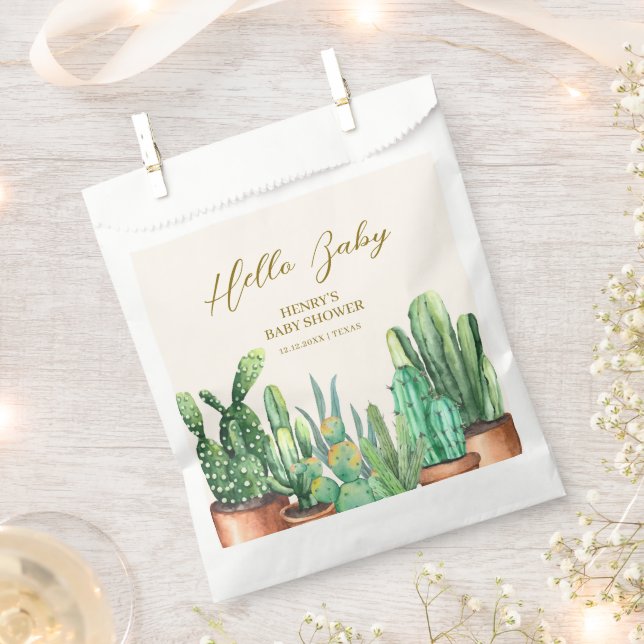 Bolsa De Papel Watercolor Desert Cactus Garden Baby Shower (Cortado)