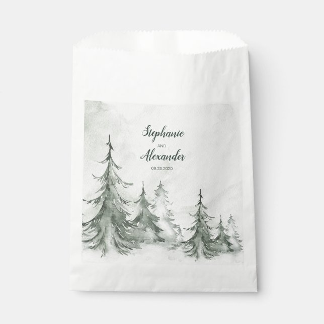 Bolsa De Papel Watercolor Fir Trees Boda de Invierno (Anverso)