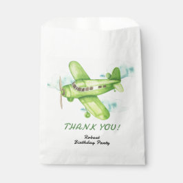 Bolsa De Papel Watercolor Green Airplane Birday gracias