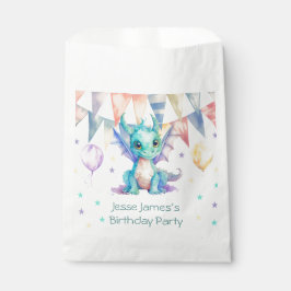 Bolsa De Papel Watercolor Green Purple Dragon Boy Birday Party