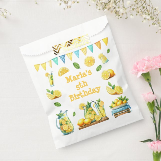 Bolsa De Papel Watercolor Lemons Lemonade Birthday Party (Sellado)