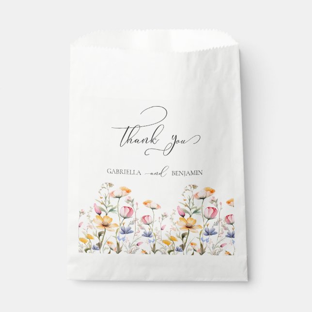 Bolsa De Papel Watercolor Meadow Wildflower Gracias Boda (Anverso)